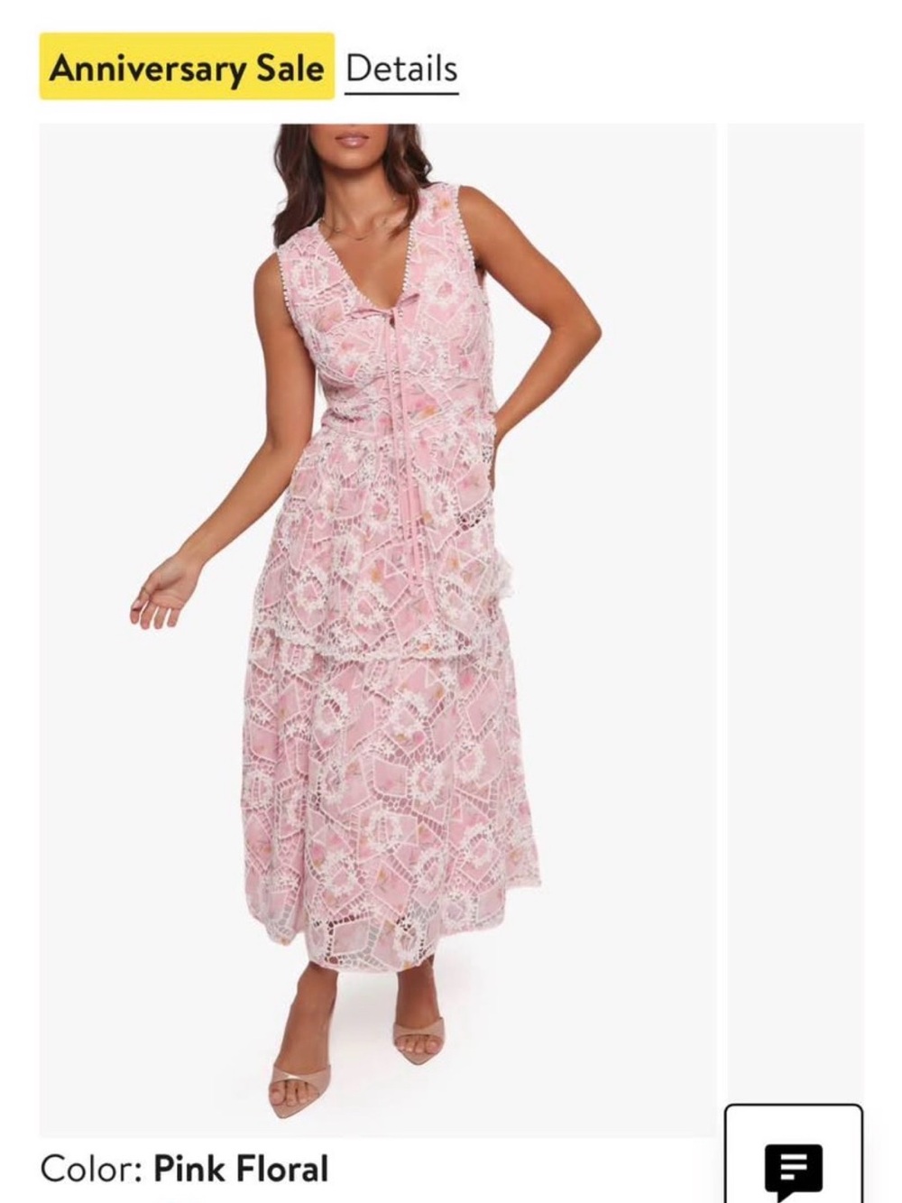 Petal & Pup Pink Floral Lace Tiered Midi Dress with Waist Tie